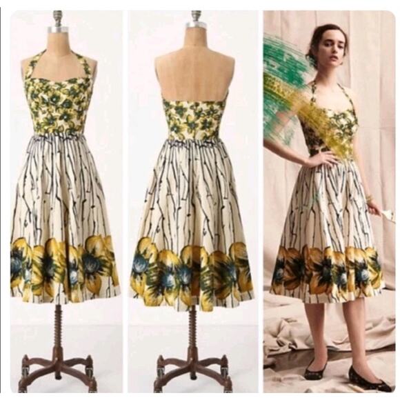 Anthropologie Dresses & Skirts - Anthropologie Girls from Savoy Midi Pinup Dress Burgeoning Sunflower Sz 8 NWOT